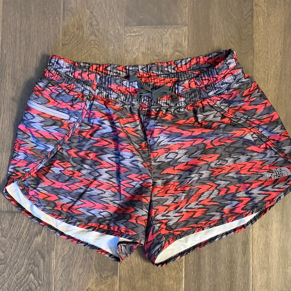 The North Face Women's Red and Gray Patterned Athletic Shorts size large